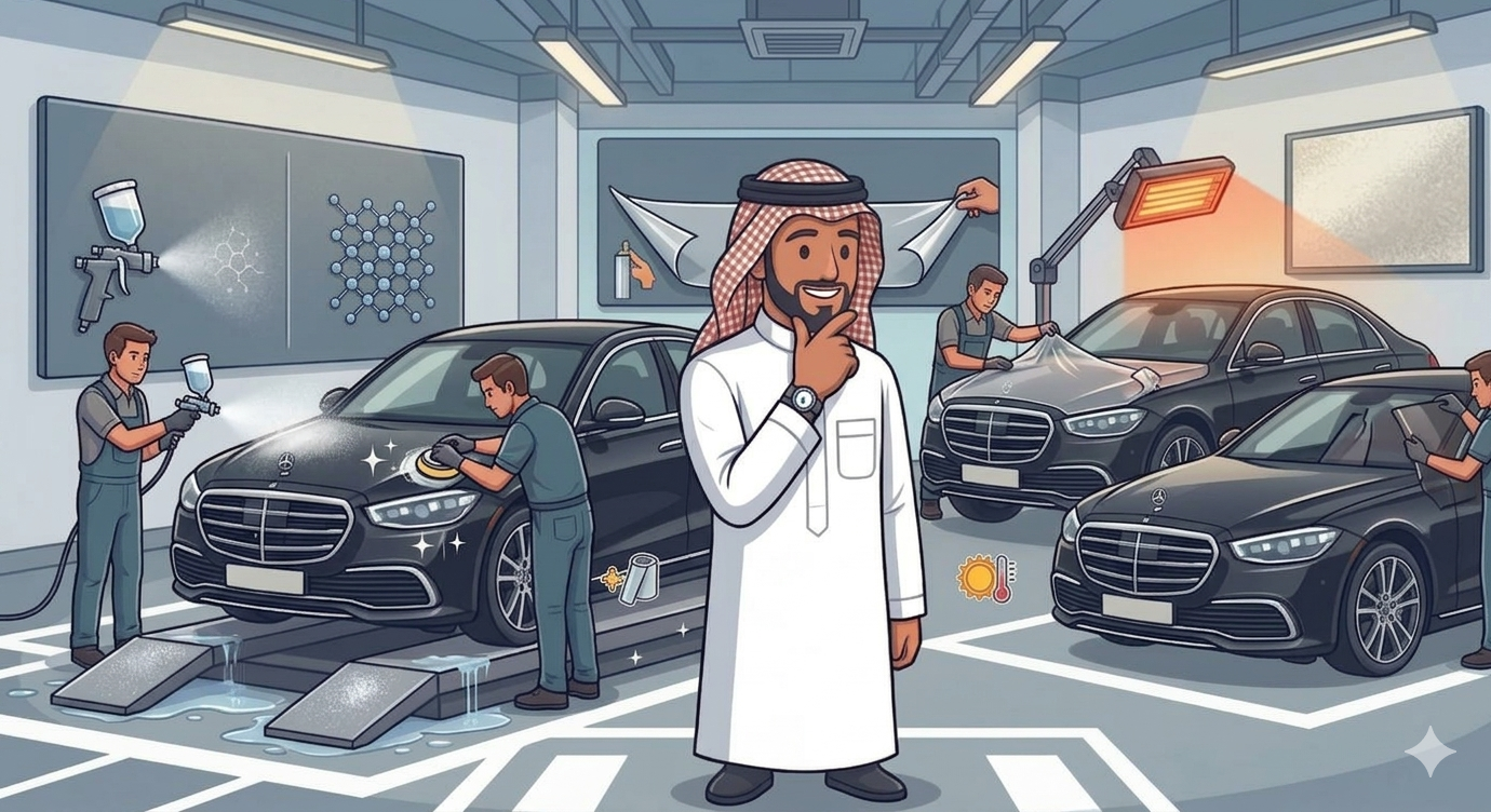نانو سيراميك أم عازل حراري ومخفي؟ دليلك الشامل لحماية طلاء وزجاج سيارتك في السعودية